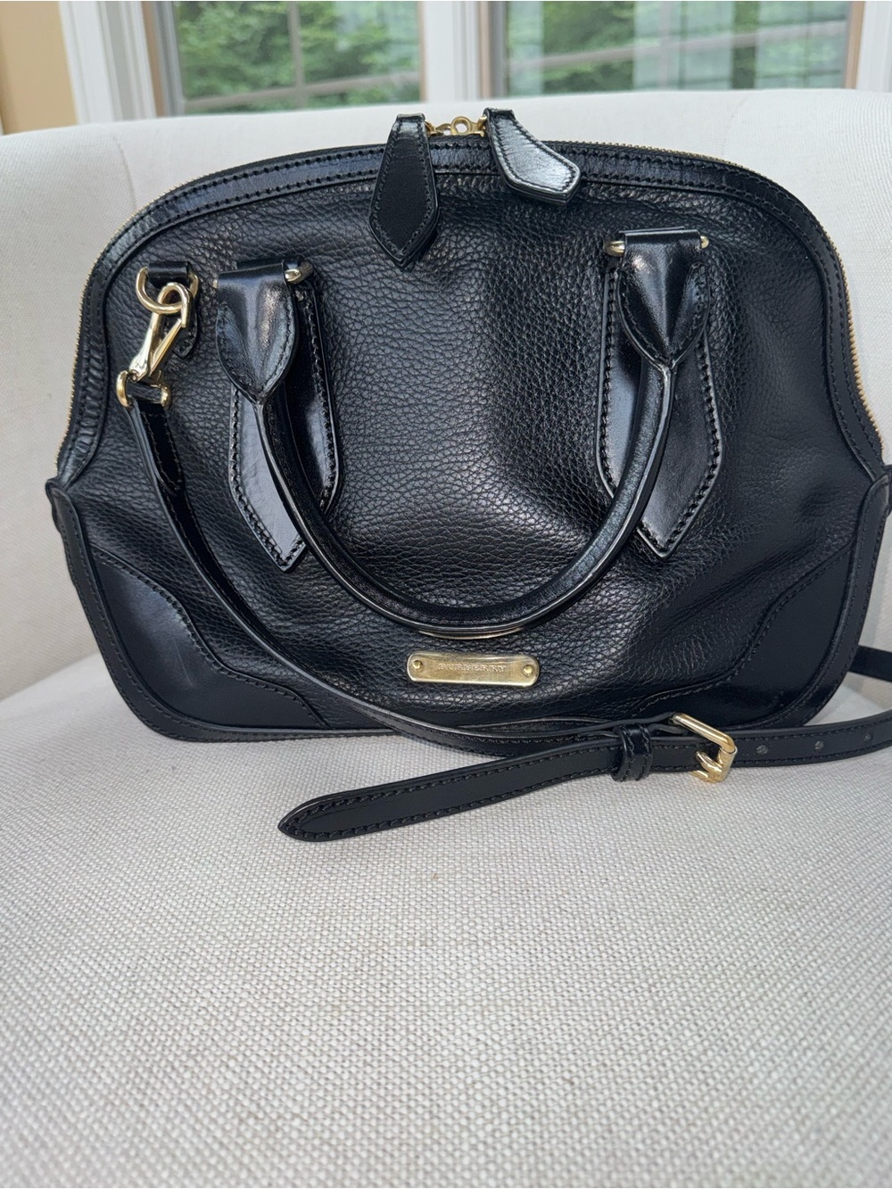 Black Burberry Orchard Leather Handbag with Gold Tone Hardware - Picture 5 of 13